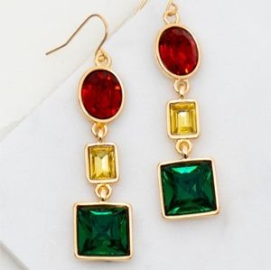 Multi color gem stone linear earrings.